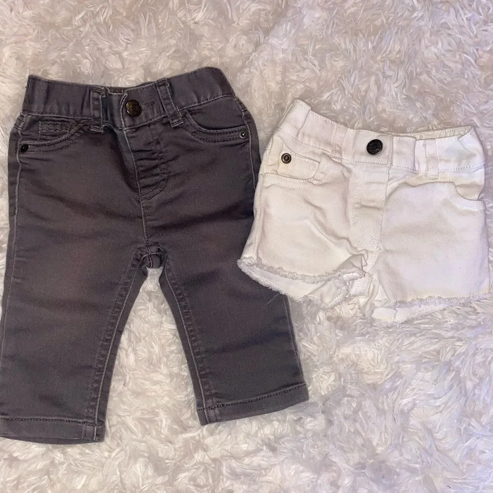 Bundle (1) 0-3M Cat & Jack Gray Jeans and (1) Carter’s 3M White Jean Shorts